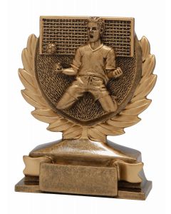 FG149 Fußballer mit Tor gold Standtrophäe Höhe 12cm